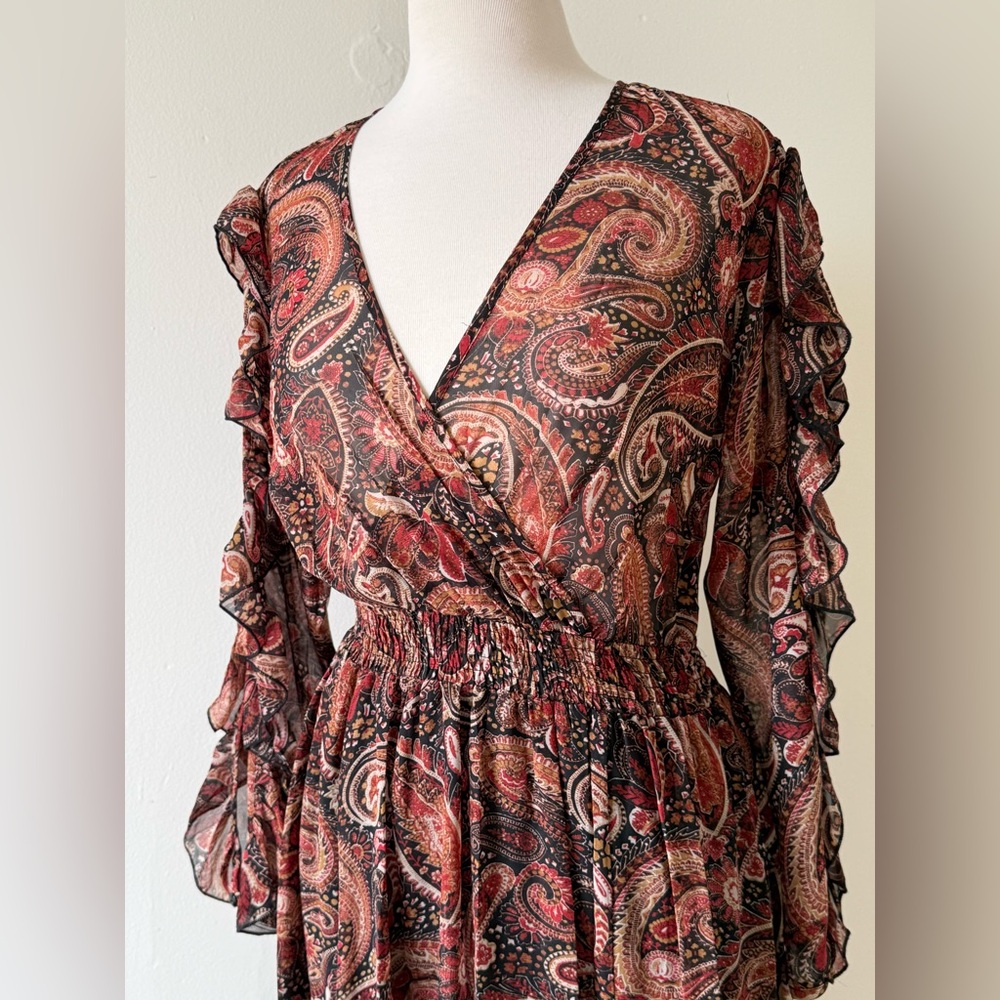 Beautiful Kate + Lily paisley midi dress in rich burgundy, rust, and black tones - Picture 6 of 13